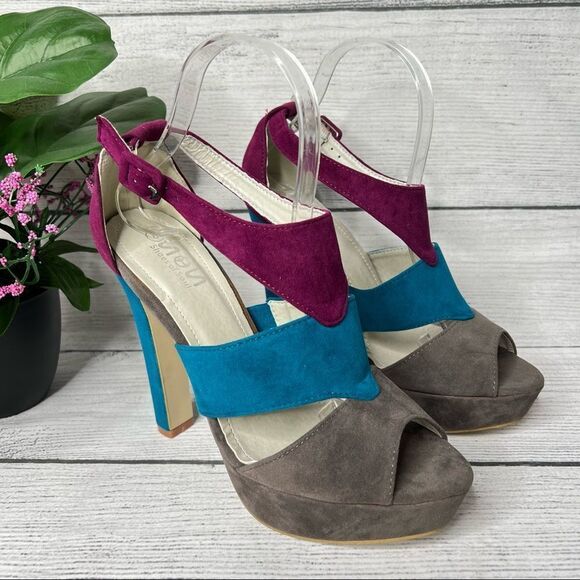Sos Shoes of Sole Tri Color Peep Toe High Heel Size 8 - Picture 1 of 9